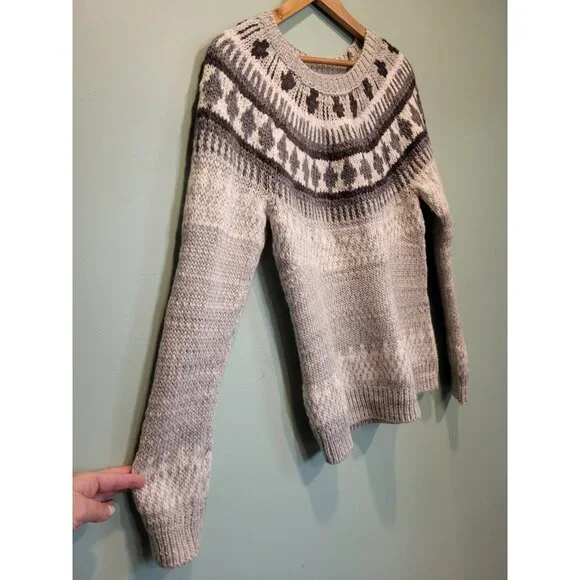 Lucky Brand Chunky Gray Fair Isle Wool Blend Sweater Sz M - Picture 3 of 7
